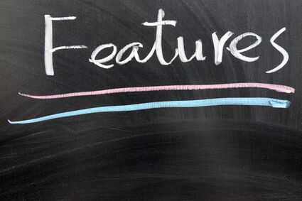 A blackboard with the word features written on it