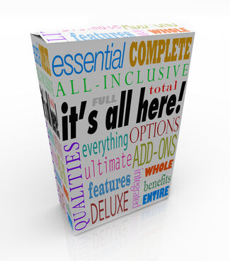 A box with lots of writing on it regarding features