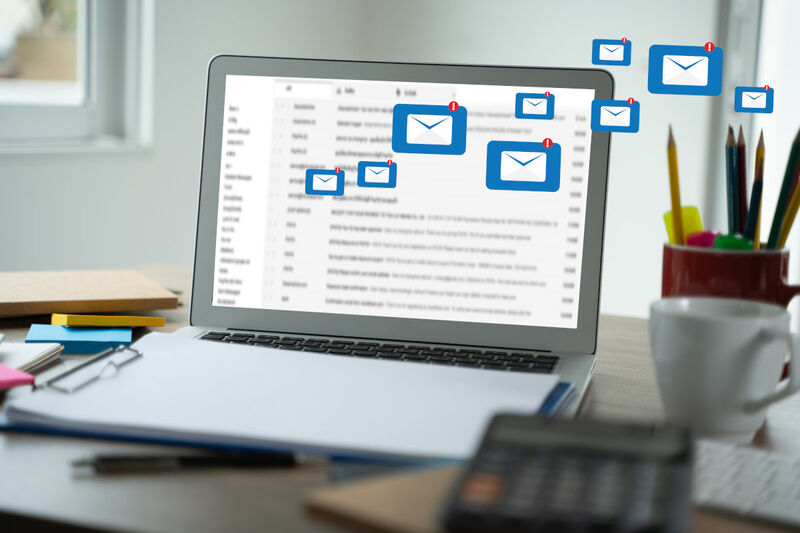 Creating an email to send to an Electronic Mailing List Laptop displaying an Electronic Mailing List