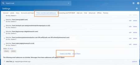 A screenshot of Gmail settings